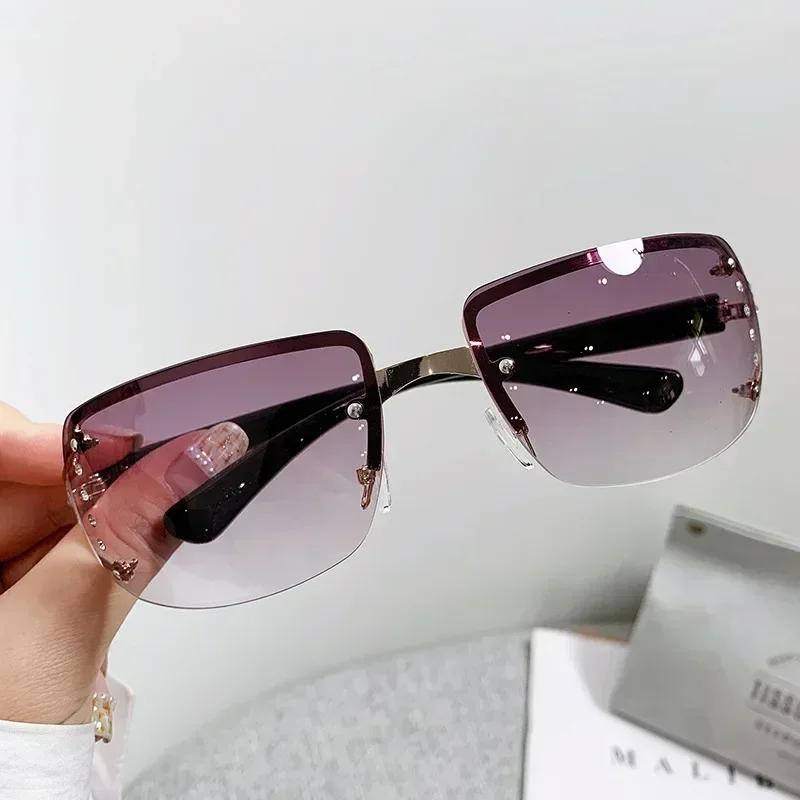 Outdoor Randlose Quadratische Sonnenbrille Damen Herren Bunt Minimalistisch Sonnenbrille Spiegel Farbverlauf Designer Marke Mode