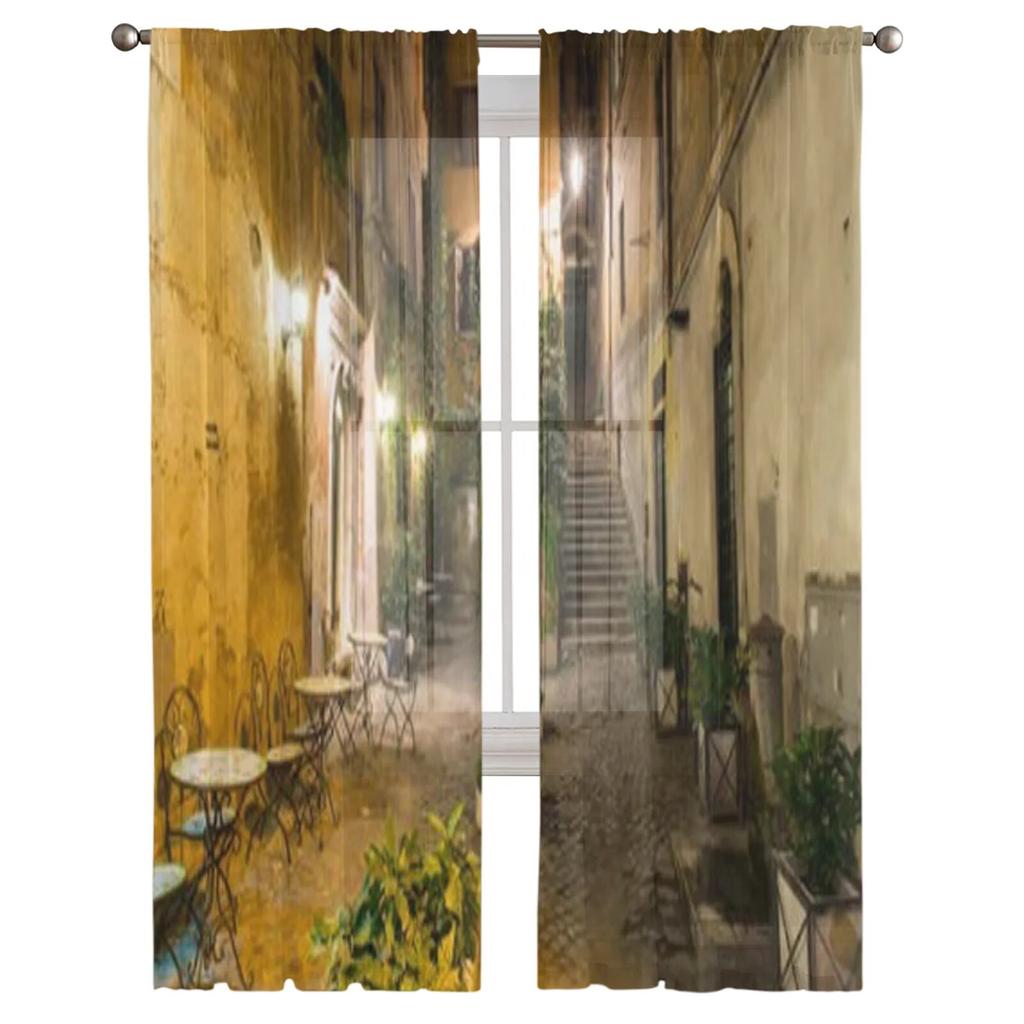 Old Courtyard Rome Italy Sheer Voile Curtains For Living Room Bedroom Window Organza Party Tulle Drapes
