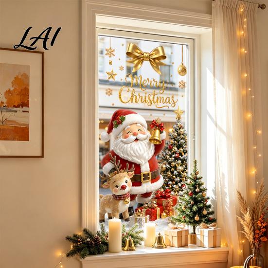 Home Holiday Decoration Christmas Window Clings Cute Snowman Santa Penguin Reindeer Stickers for Removable Festive Wall Art Glass Reusable