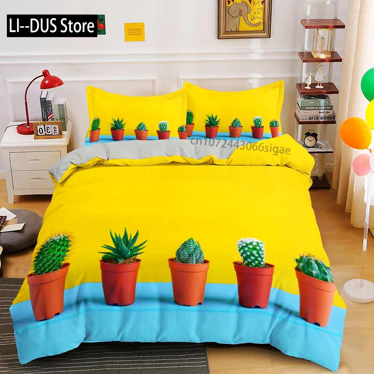 

Cactus Duvet Cover Set Tropical Plants Print Bedding Set For Kids Teens Polyester Fresh Style Double Queen King Size Quilt Cover EU single(135x200cm)