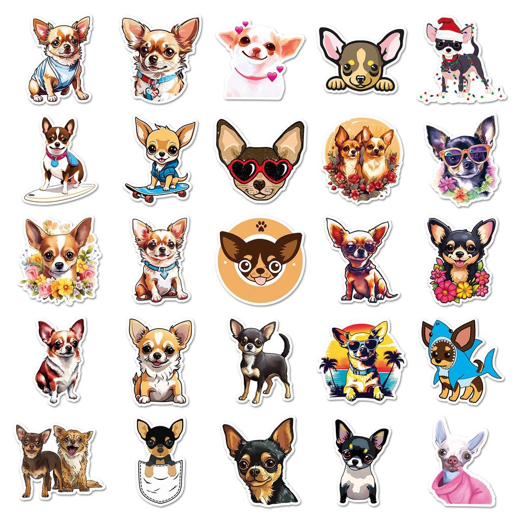 Chihuahua Stickers: 50 Cute Hand-Painted Puppy Decals for Journals, Cards, and Milk Tea Cups