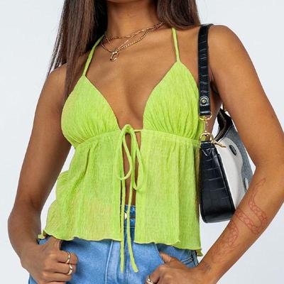 Top Corti Halterneck da Donna Estivo Monocolore con Fasciatura Aperto sul Davanti Senza Schiena Senza Maniche Top Verdi y2k Streetwear