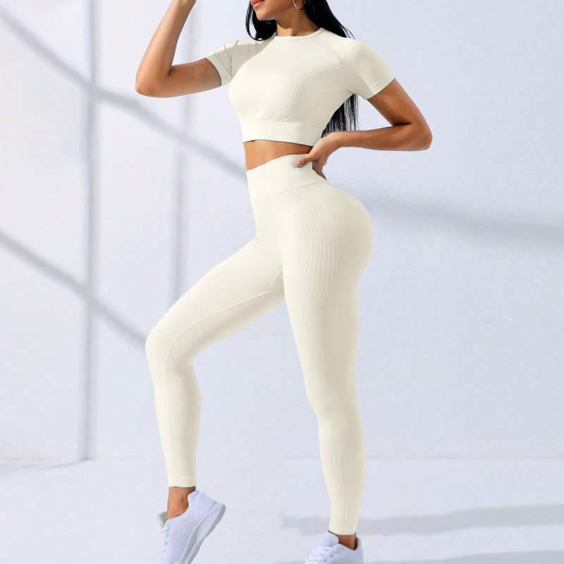 "Women's High Waist Yoga Sets: Autumn/Winter 2023 – Short Sleeve Tops & Pants"