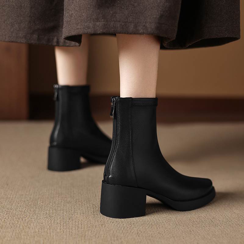 Krazing Pot Microfiber Round Toe Thick Heels Modern Boots Size 42 Zip Platform Beauty Lady Women Ankle Boots