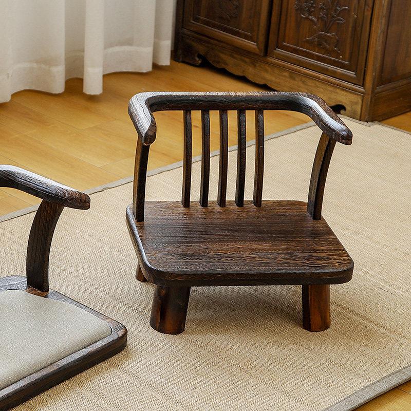 Solid Wood Low Chair, Tatami Floor Seating with Back, Comfortable Small Stool for Window Seat Meditation Reading Room