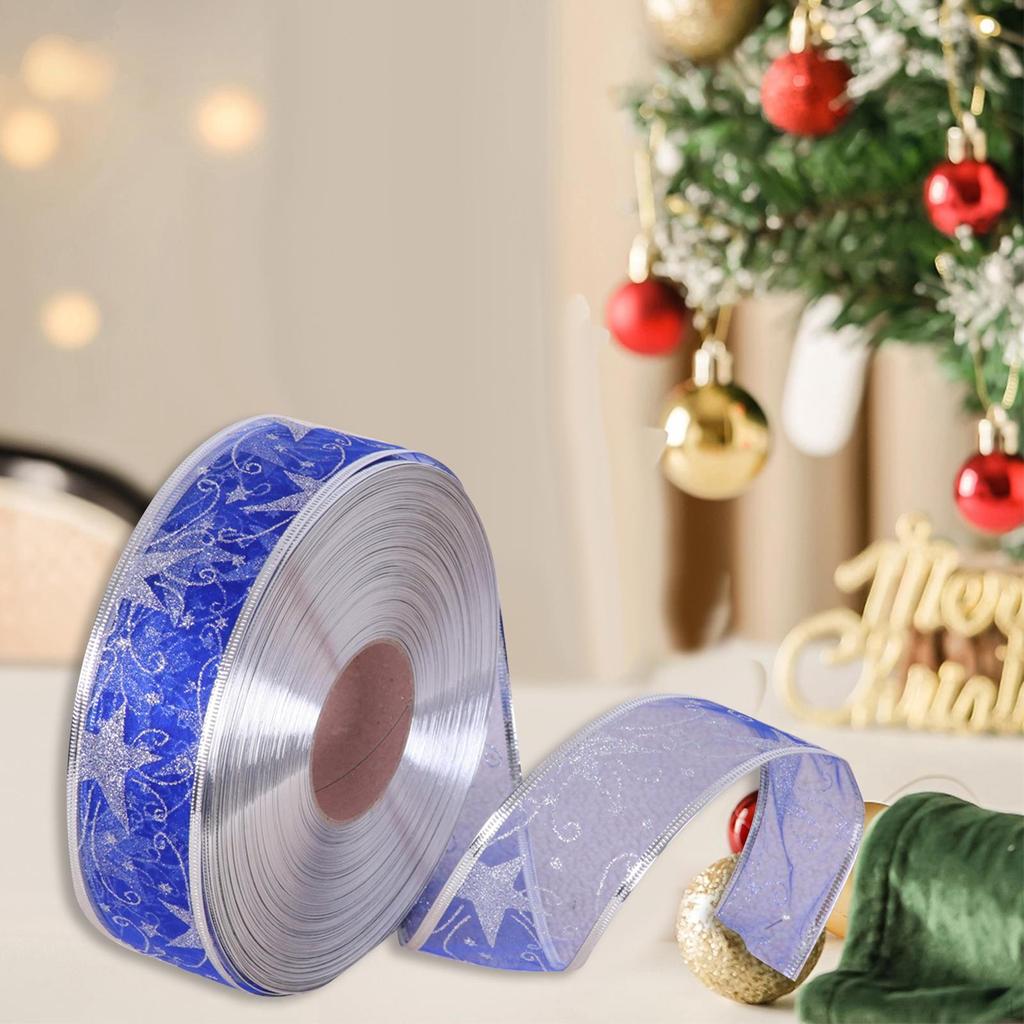 Christmas Ribbon Decorative 100yds Length 5cm Wide Wired Edge Ribbons Festival Gift Wrapping