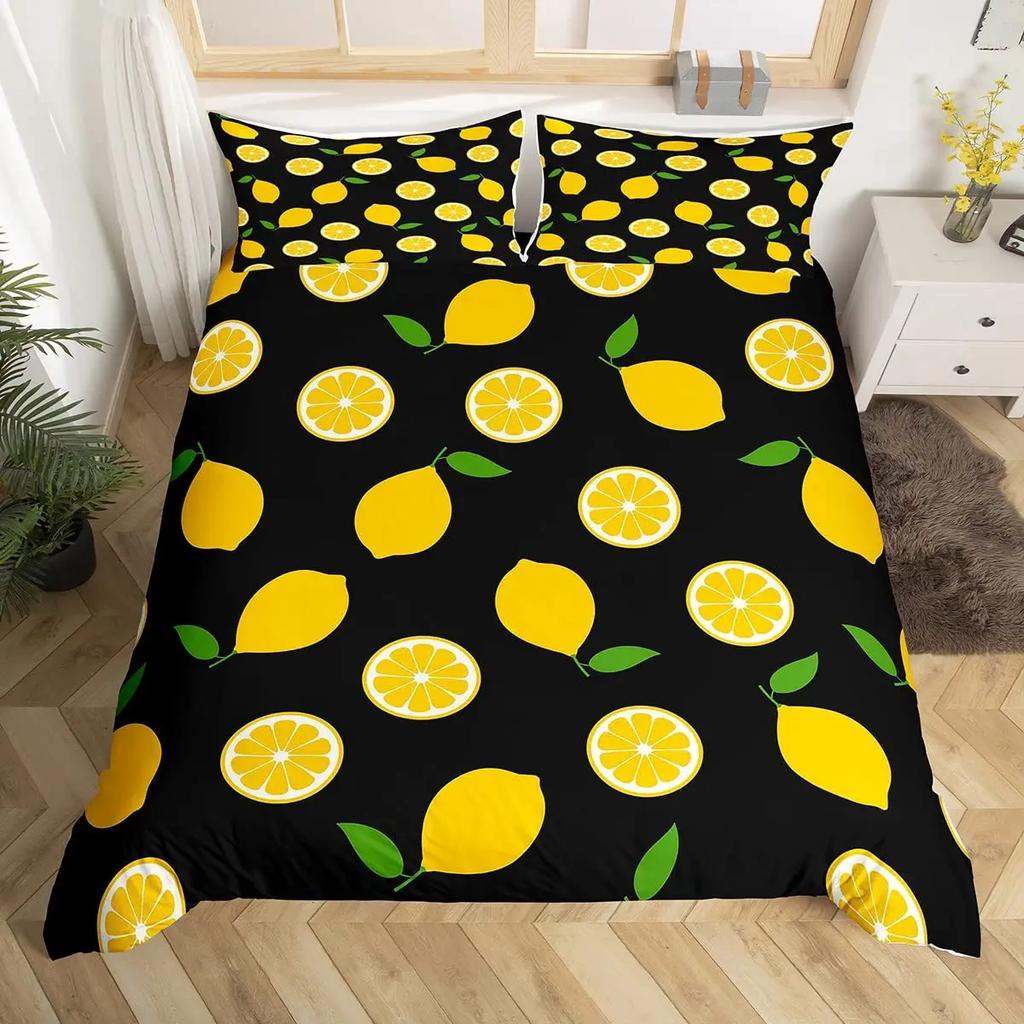 Lemon Duvet Cover Girls Boys Kids Botanical Lemon Pattern Comforter Cover Tropical Fruit Room Decorative Bedding Set with Zipper