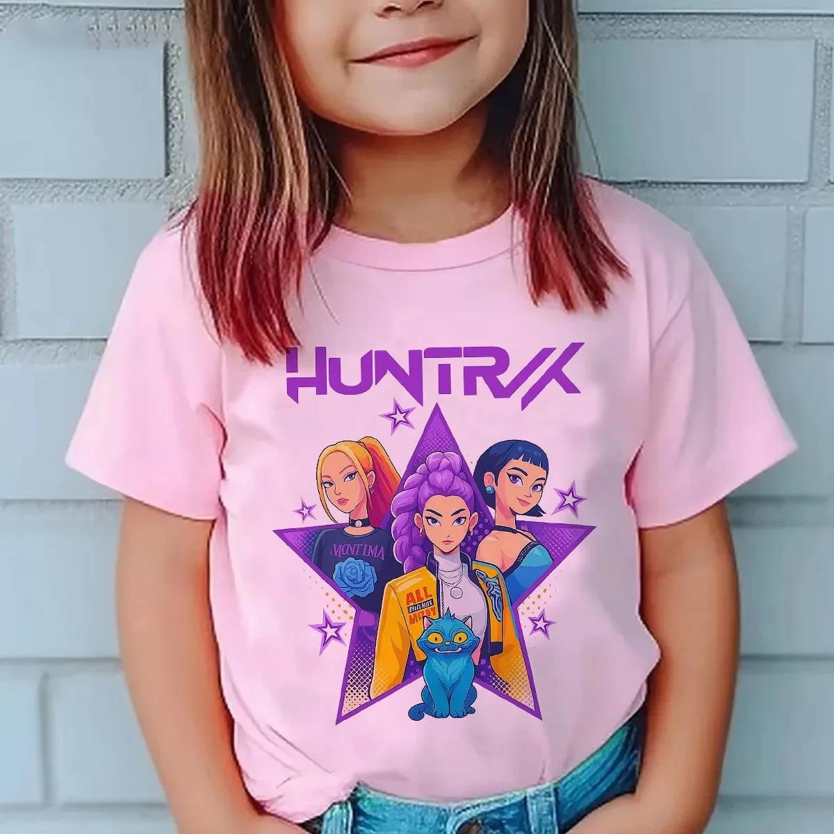 2026 New Kids Tshirt KPop Demon Hunter Saja Cartoon Print Boys Crew Neck Casual Top 100