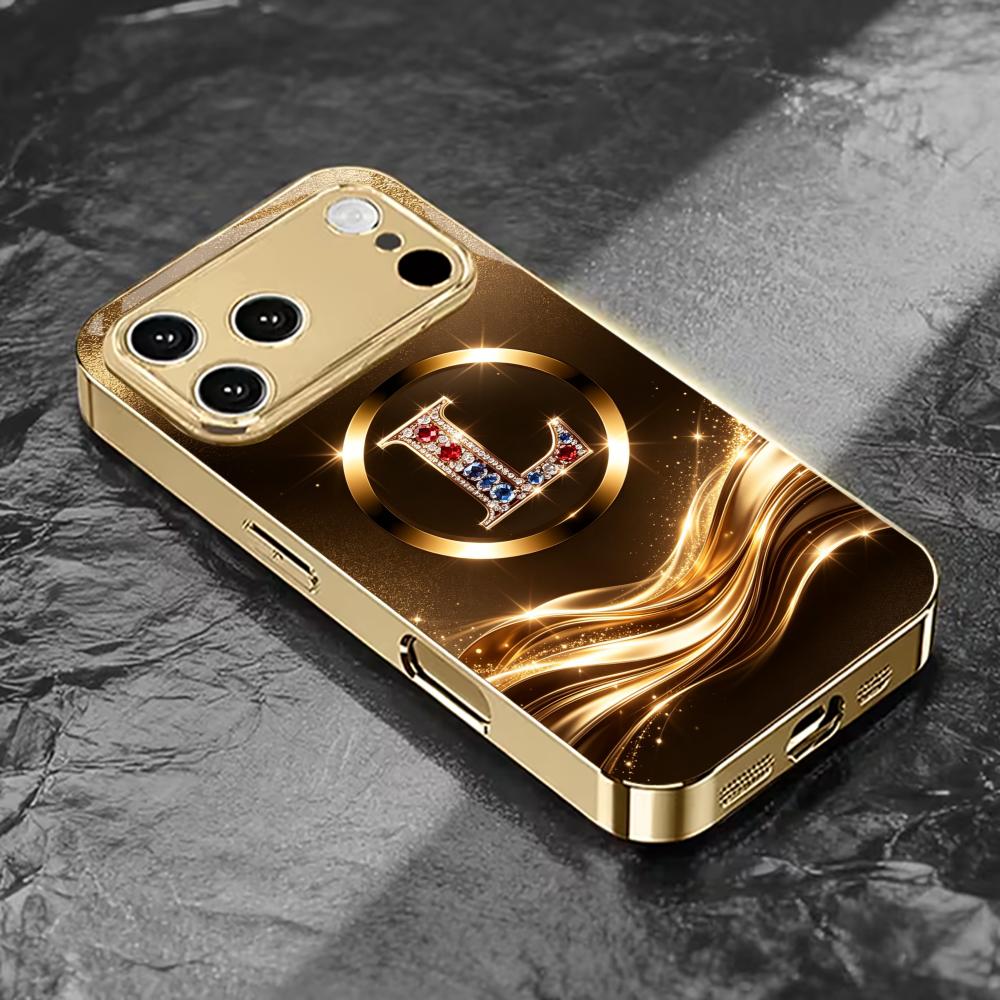 Luxurious Golden stripe phone case for funda iphone for iphone 17 pro max cover glass for iPhone 17 16 15 14 13 12pm Pro Plus
