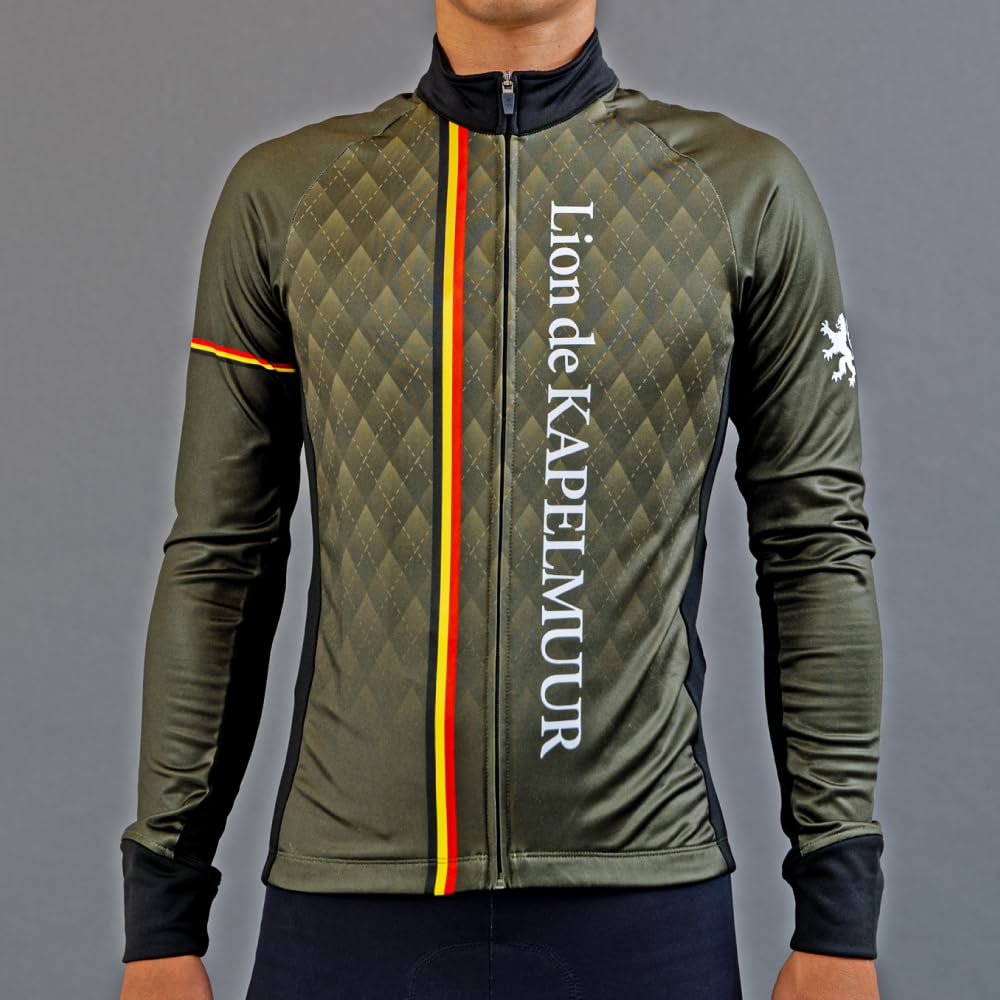 Lion de Capelmuur Racing Thermo Cycling Jacket, Fall/Winter, Fleece-Lined, Argyle Olive, Size XS