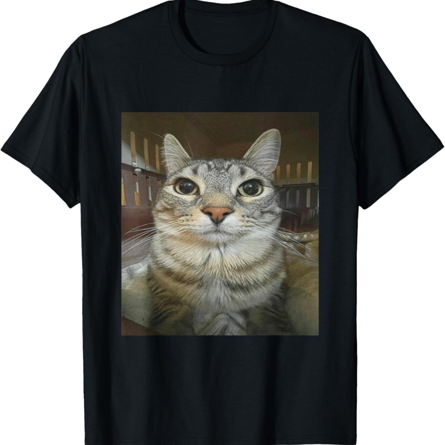 Funny Silly Staring Cat Funny Meme T-Shirt S