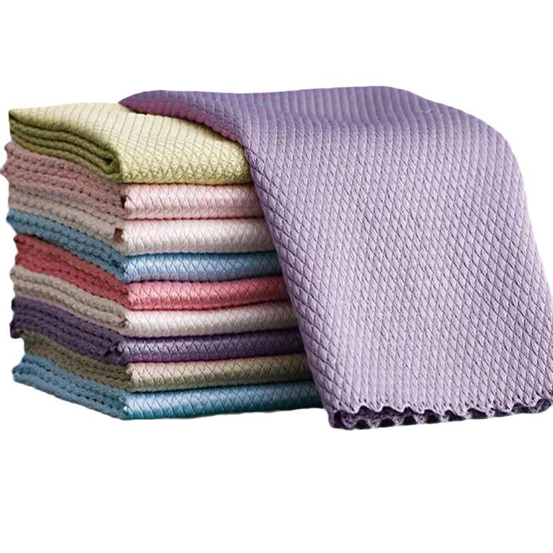 Absorbent Fish Scale Cloth for Wiping Glass - Thickened Household Kitchen Towel & Scouring Pad