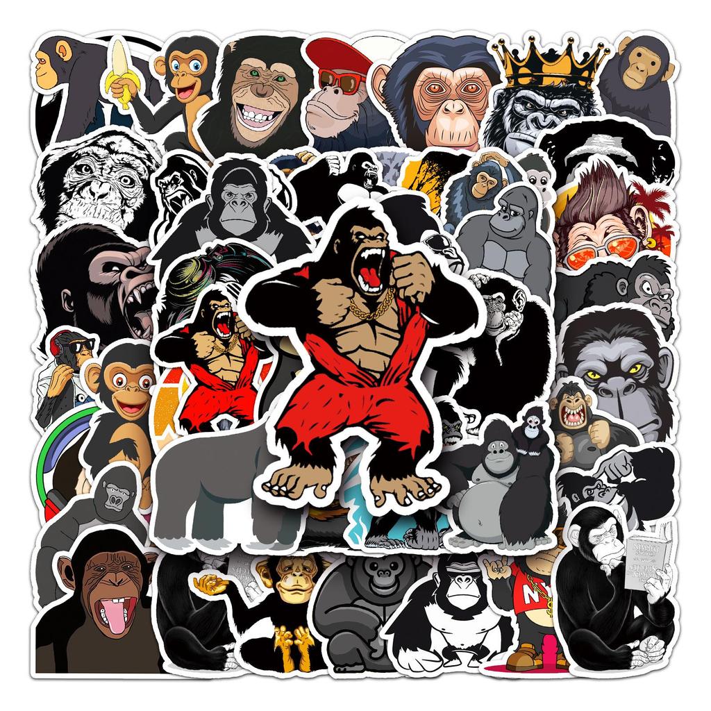 Gorilla Animal Sticker Pack: 50 Creative Stickers for Skateboards, Luggage, Laptops, Cars, & Motorcycles