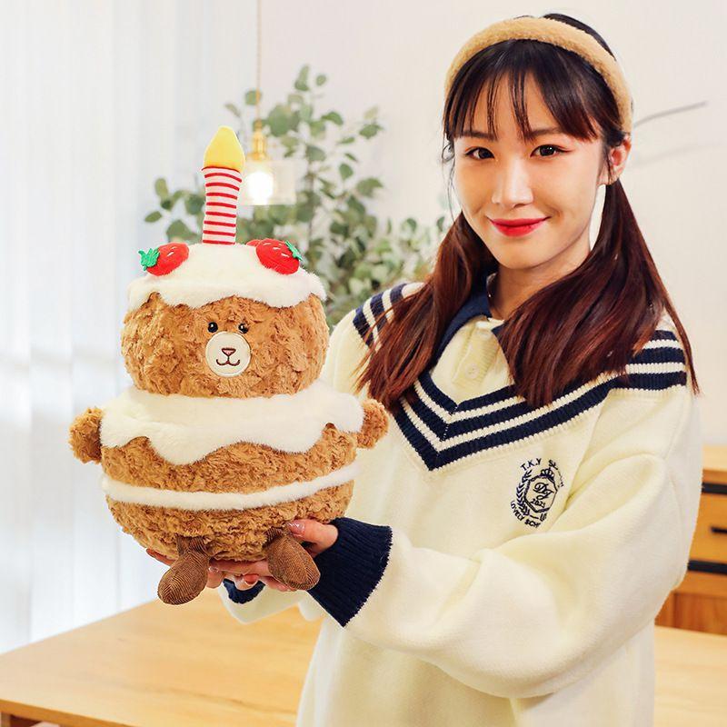 Bear Cake Plush Toy Stuffed Doll Throw Pillow Cartoon Decorative Kids Gifts