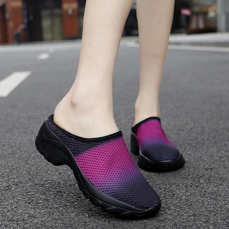 Women's Backless Walking Sneakers Summer Slip-on Mule Shoes Closed Toe Slippers Height Increase Comfort Casual Traveltime Mule
