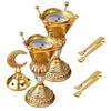 Arabic Style Golden Iron Incense Burner with Lid Traditional Bakhoor Censer for Charcoal Aromatherapy Home Decor