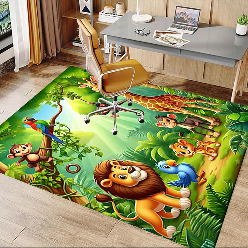 Jungle Adventure Chair Mat: Office Carpet, Large Rug for Home Decor, Giraffe & Monkey Playmat Gift, Suitable for Bedroom, Living Room, Various Rooms