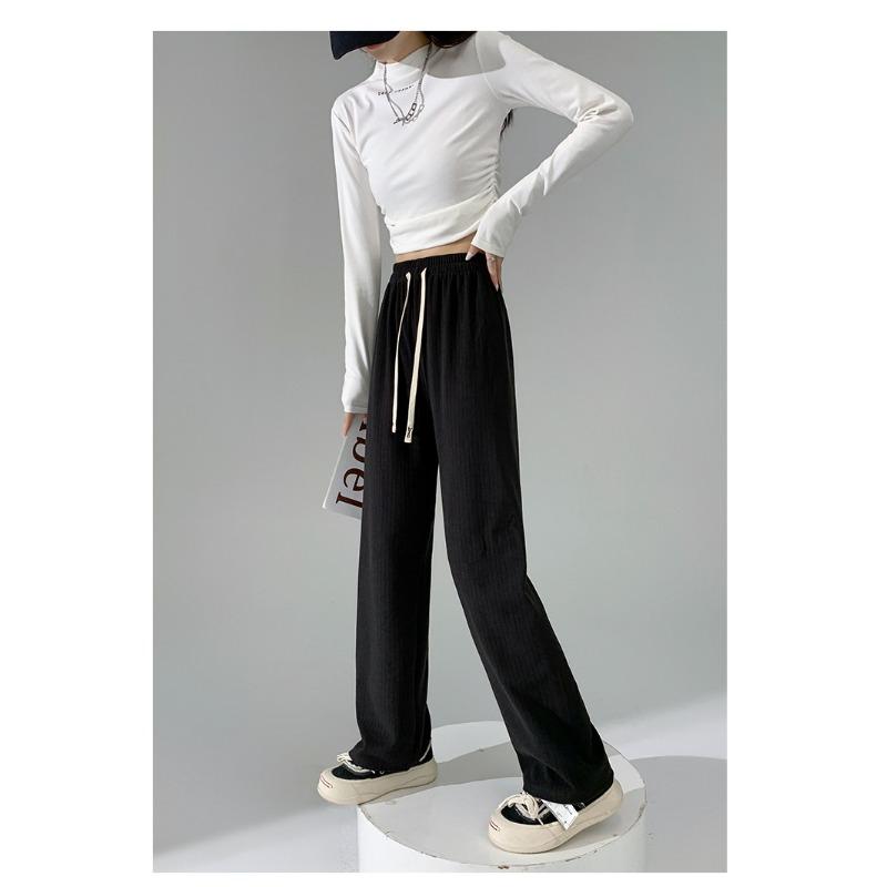 Wide Knitted Wide-leg Pants for Women s In Spring and Fall New High-waist Soft and Lazy Casual Pants Loose Floor Pants S