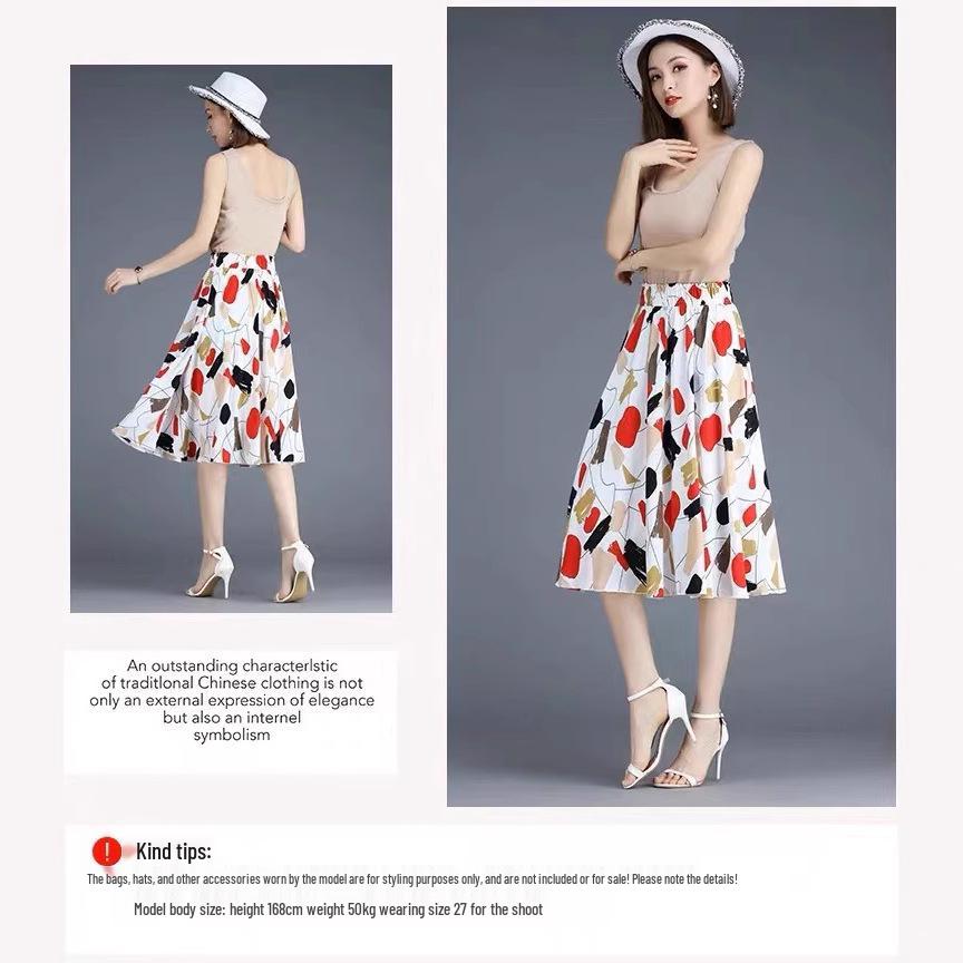 Women's Plus Size High Waist A-Line Chiffon Skirt with Four-Way Stretch and Pleated Design, Suitable for All Seasons 2023