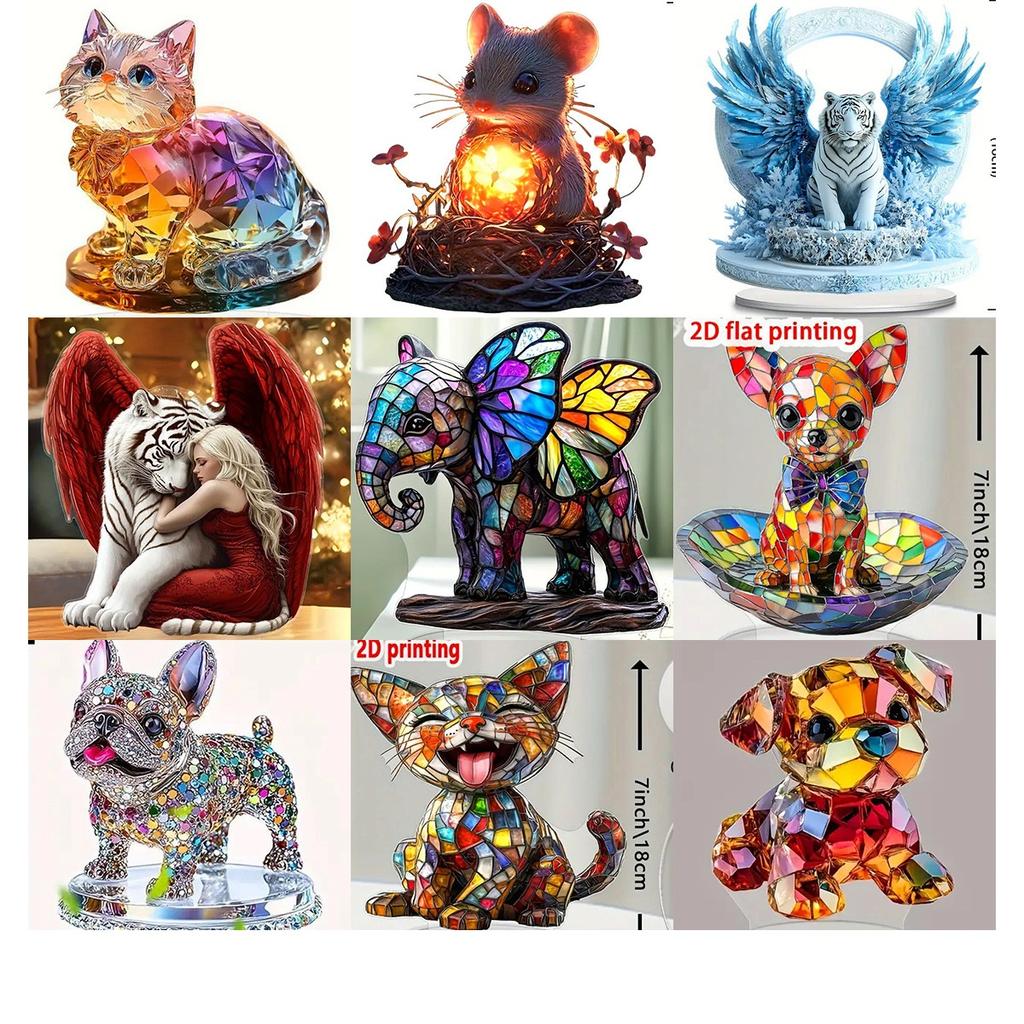 2D Colorful Animal Acrylic Ornaments Colorful Cat Figurine Decoration Kitten Standing Miniature Desktop Decoration For Home
