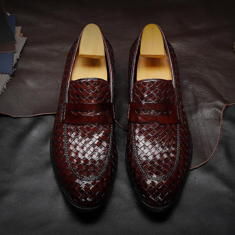 Men's shoes woven leather shoes men's leather shoes business men's casual shoes lightweight British casual