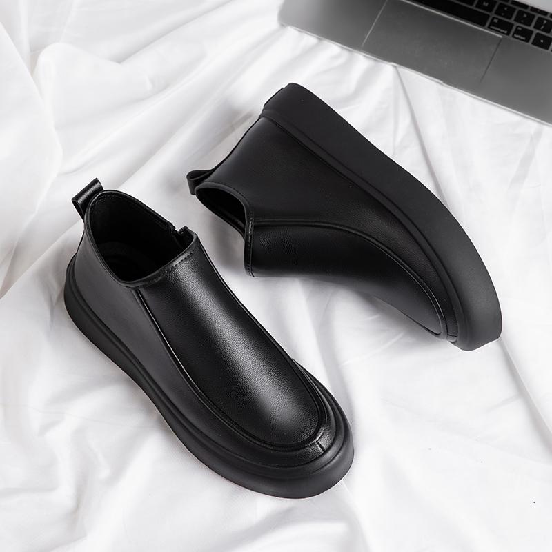 Italian Genuine Leather Business Shoes Men High Top Office Loafers Casual Leather Footwear Slip-on Flat Designer Shoes