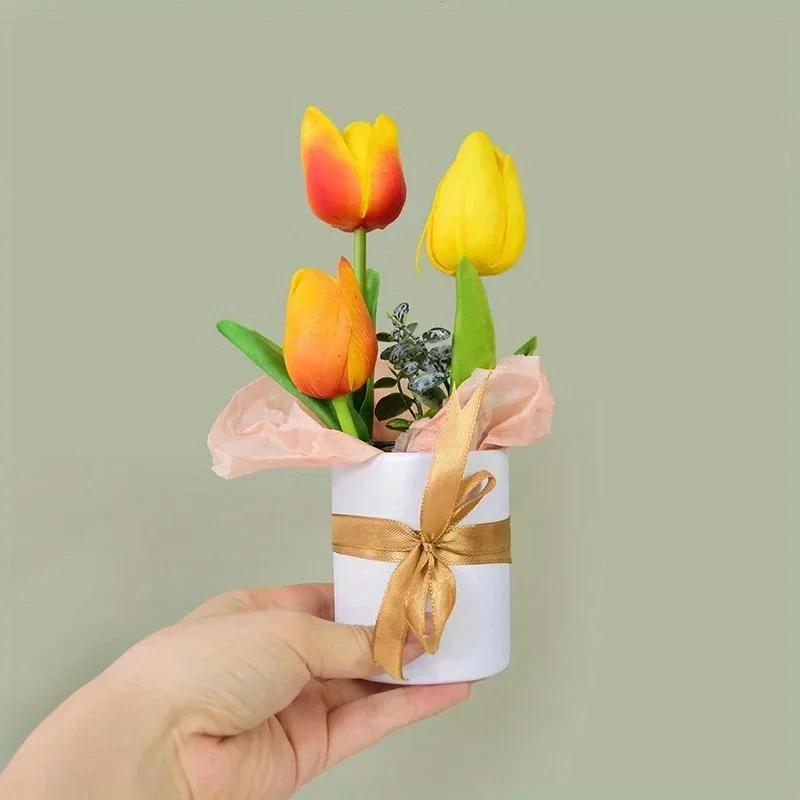 1/4 szt. Mini Pudełko na Kwiaty Przenośny Okrągły Wiaderko na Bukiet Róż Ślub Impreza Dekoracja Stołu DIY Opakowanie na Prezent Walentynki