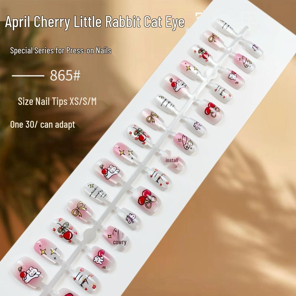 

Little Rabbit Cherry Cat Eye Wearable Cute Cartoon Student False Nails