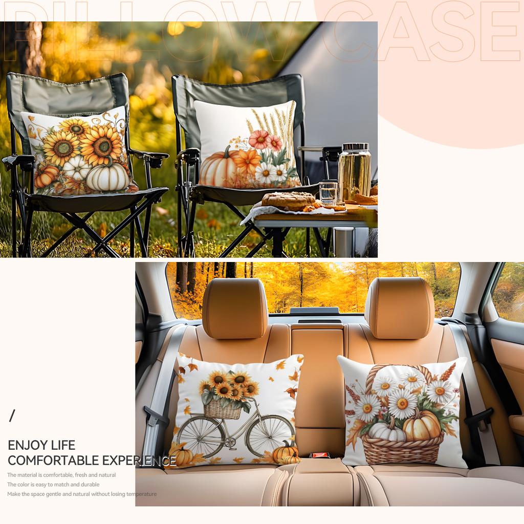 Theme Pumpkin Sunflower Pillowcase Printed Polyester 45X45Cm Throw Pillowcover Decorative Sofa Cushion Pillowslip Home Decor