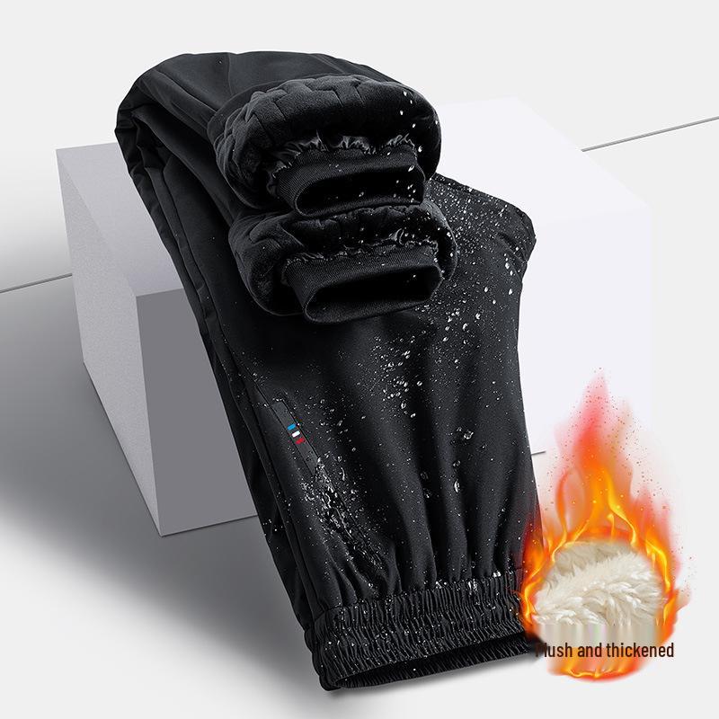 Men's Winter Waterproof Thickened Padded Pants - Straight Leg, Lambswool Lined, Plus Size, Casual Outerwear