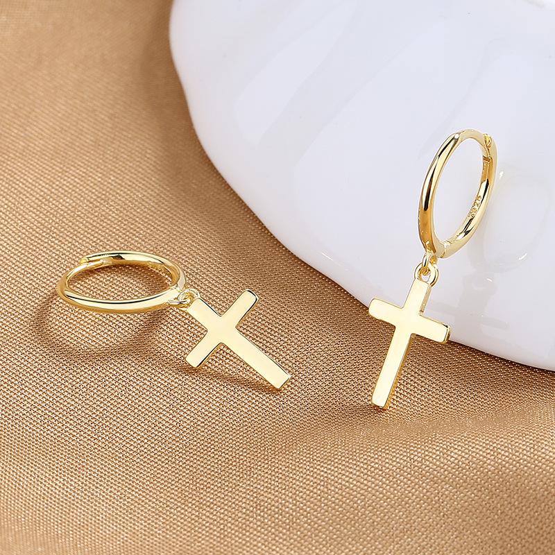Plain Circle Simple And Generous Earrings Women'S Niche Design Sense Men'S Cross Love Ear Buckle Earrings Men