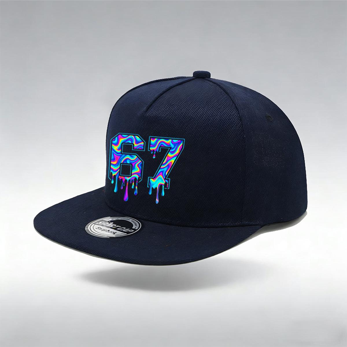 1/2PC Breathable Flat Brim 67 Hat, One Size, Holographic Drip Print, Trendy Cyberpunk Street Style for Daily Wear