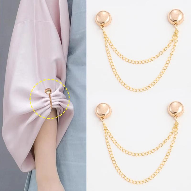 2pcs Multi-Function Magnetic Clothing Clip With Chain Metal Buttons Clip Clothes Scarf Trouser Legs Cuff Fixing Magnet Pin