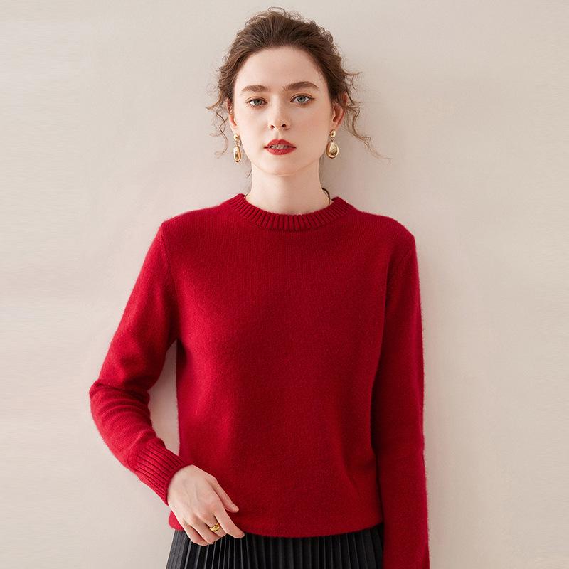 2025 Women's Autumn/Winter Cashmere Round Neck Double-Ply Thick Sweater - Loose, Versatile, Knit Base Layer