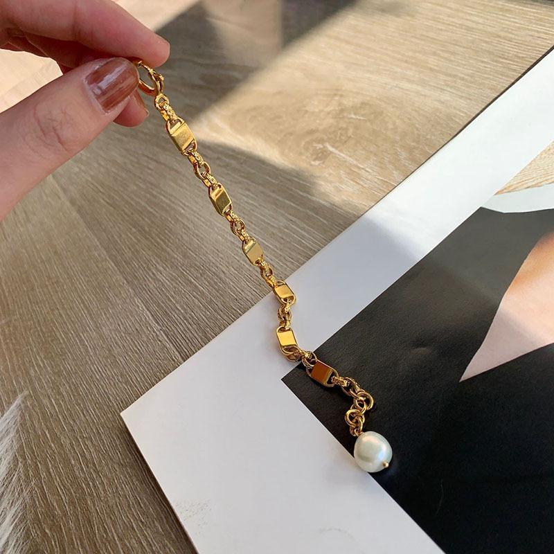18K Real Gold Plated Copper Toggle Clasp Circle Gifts Punk Cool Natural Freshwater Pearl Chain Link Bracelets for Women
