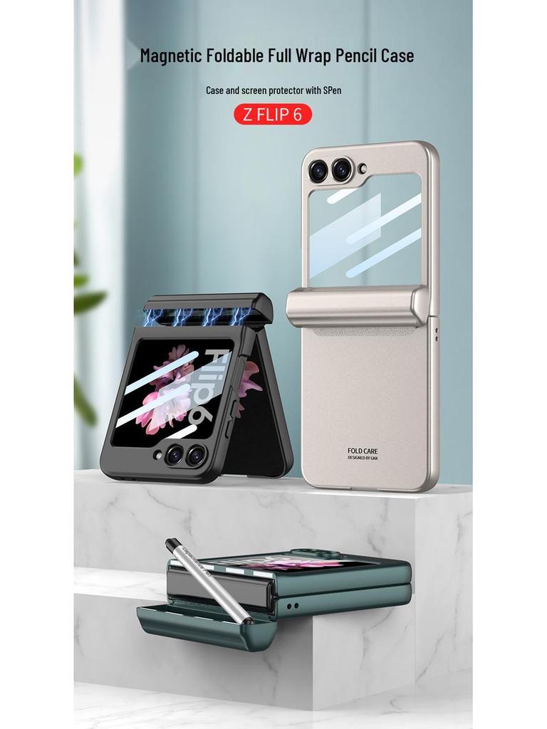 Samsung Z Flip6 Magnetic Pen Case: Stylish Holder with Foldable Screen Protection and Durable Hard Shell