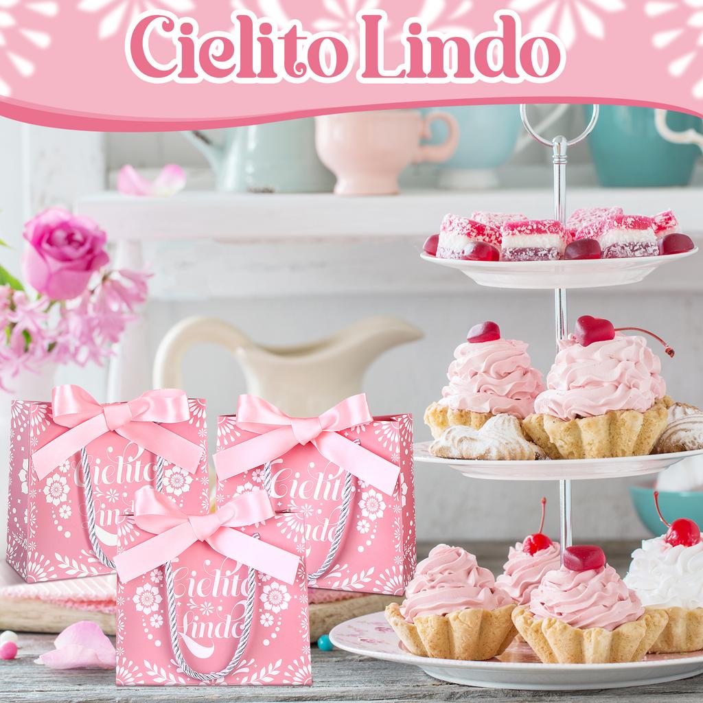 Fionupi 36 Pcs Mini Cielito Lindo Baby Shower Gifts Bags With Handles Pink Cielito Lindo Party Candy Treat Goodie Bags With Bow