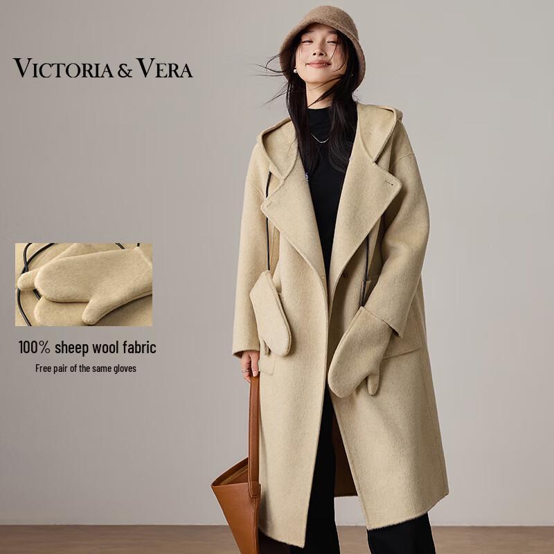 

VICTORIA&VERA Women s Hooded Double-Faced Wool Long Coat S