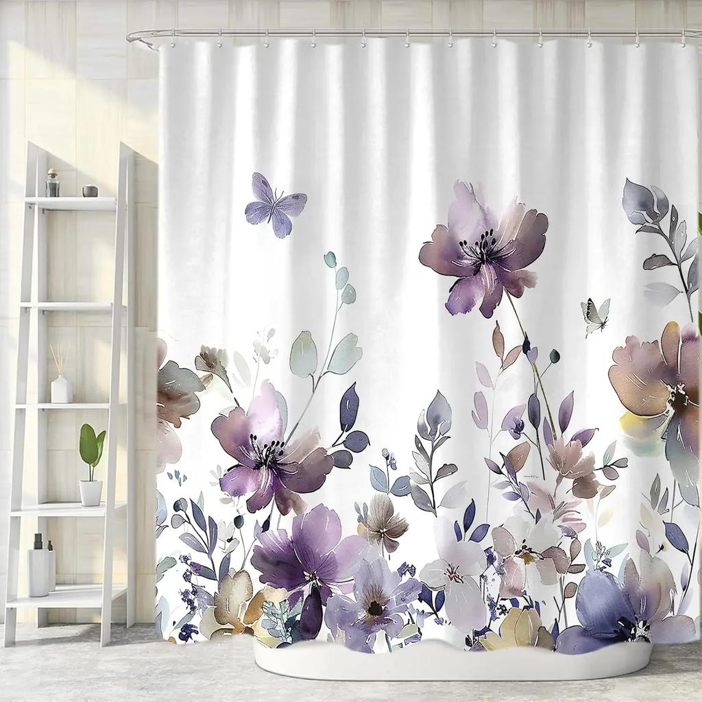 Watercolor Floral Shower Curtain Modern Home Bathroom Decorative Fabric Waterproof Shower Curtain 90x180cm