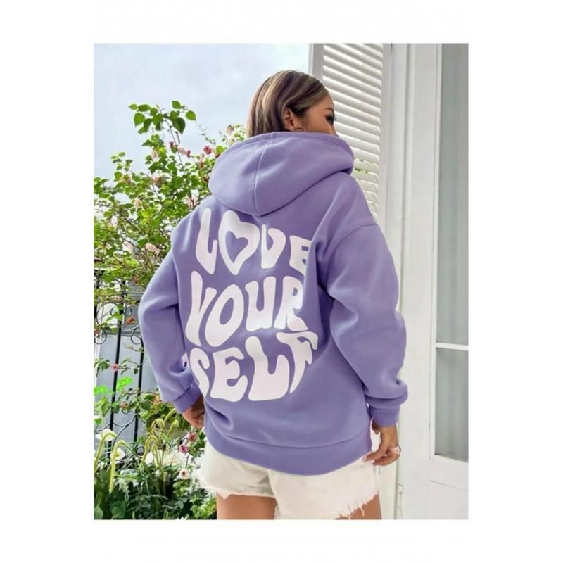 Damen Übergroßer Fleece-Hoodie Mit Buchstabendruck Auf Dem Rücken Drop Shoulder Langarm Pullover Streetwear Lässiger Look XXL violette lichtfarbe