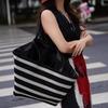 Black and White Striped Tote Bag 2025 Woven Large Capacity Single Shoulder Women's Bag Lazy Style Lightweight Vacation Bag Shopping Bag for Women