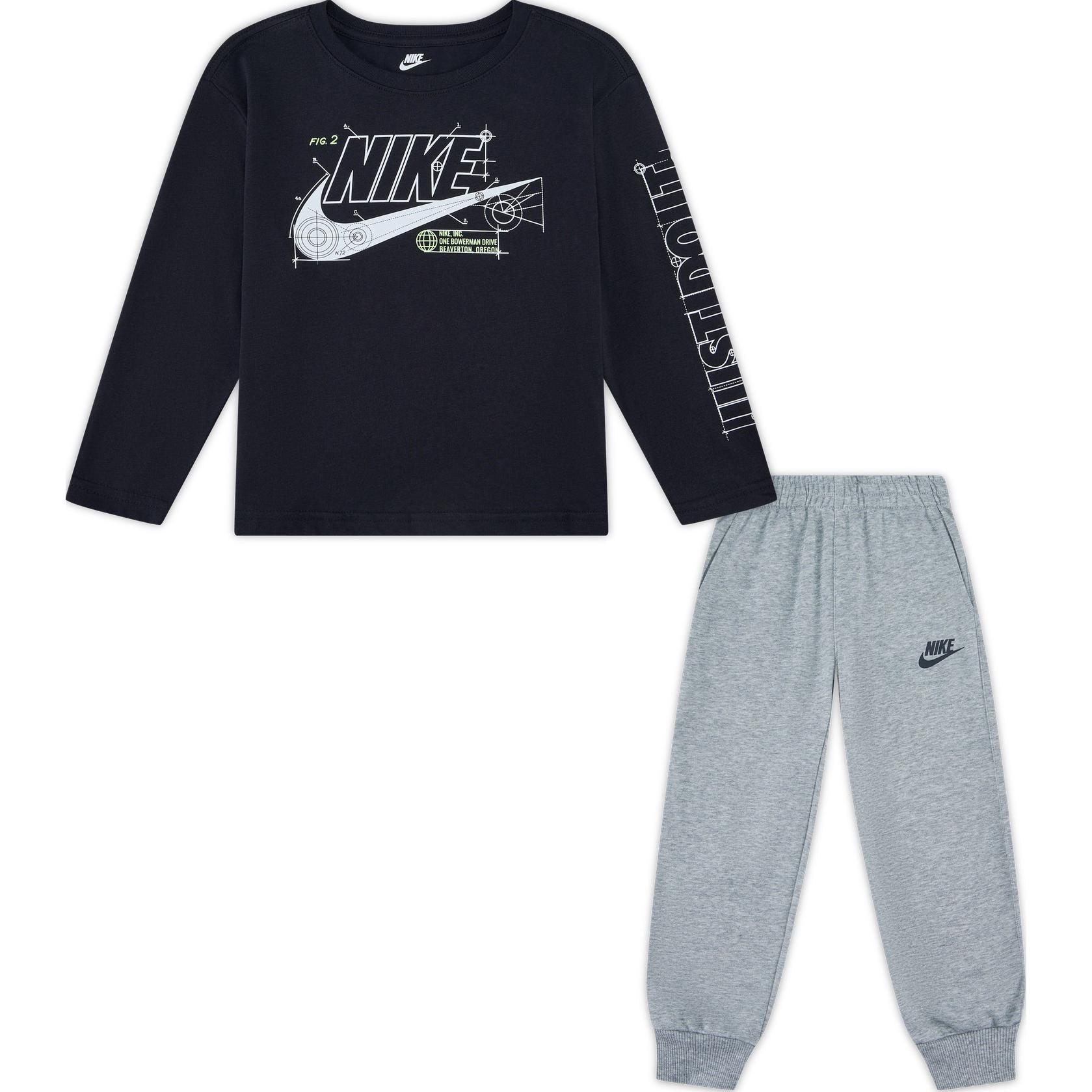 

Nike Casual Sports Set Knit French Terry Long Pants Ribbed Round Neck Kids Sets Dark-Gray HV1584-063