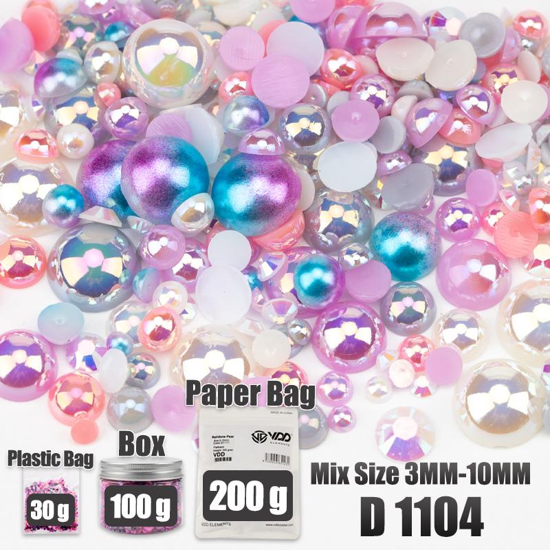 VDD 30/60/100/200g Mix Size ABS Half Round Pearls Flatback Beads Color Resin Rhinestone Crafts Nail Art DIY Decoration