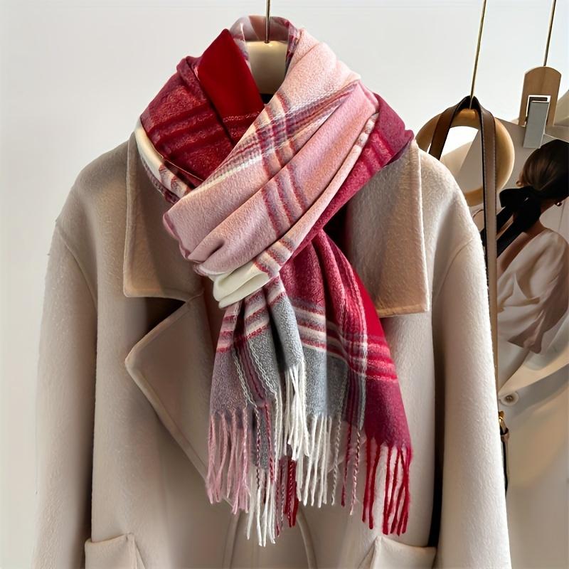 1pc Color Block Plaid Tassel Scarf Thickened Warm Shawl Autumn And Winter Windproof Wrap