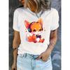 European Sizes Women'S Casual Crew Neck T-Shirt with Cute Q-Version Fox Print