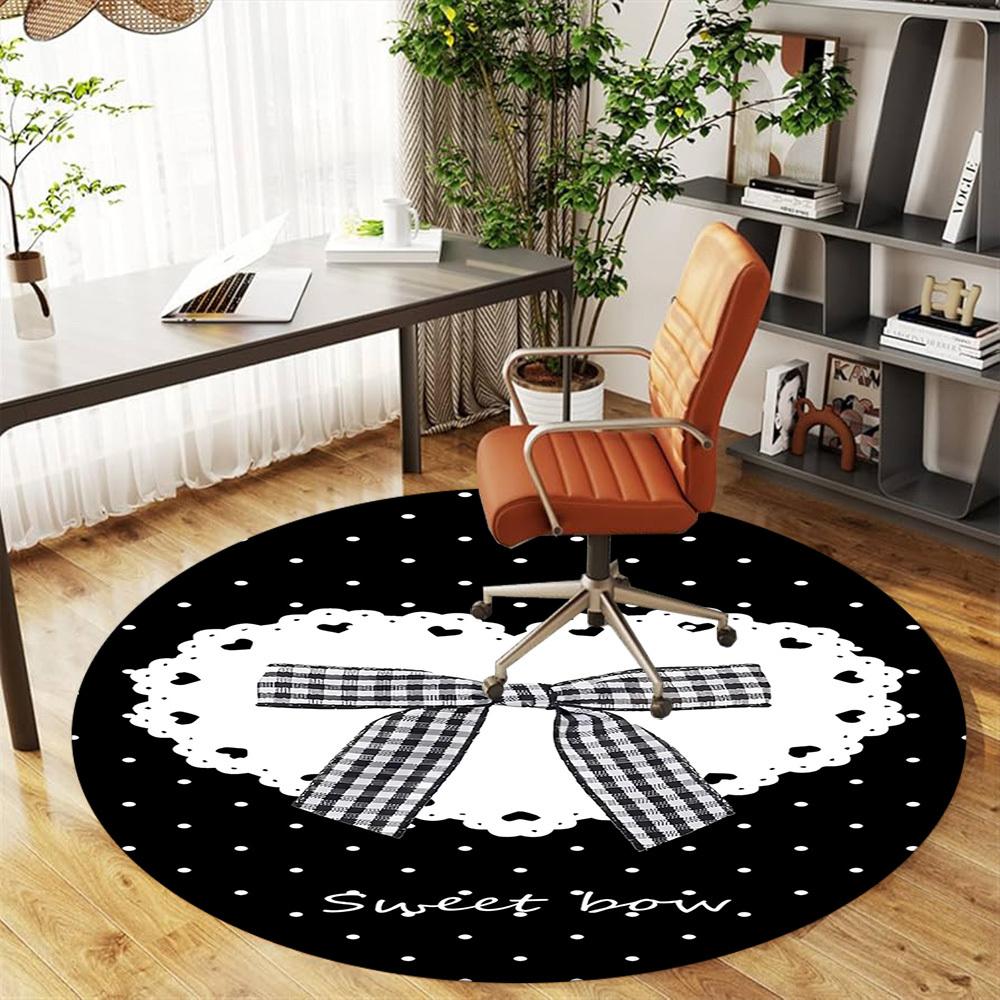 1pc Sweet Bow Round Chair Mat Office Area Rug - Non-Slip, Floor Mat for Office, Bedroom, and Indoor Decor P127146