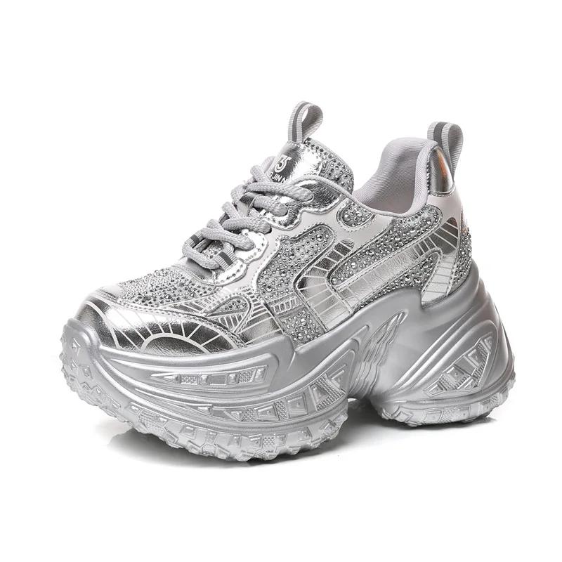 Fashion 9CM Show Feet Small Thick Soles Inside Increase Daddy Shoes Women 2024 Fall New Sports Casual Shoes  platform shoes