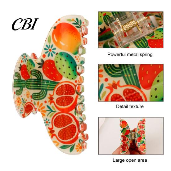 Fruit Print Hair Claw Back Head Shark Clip, Summer Claw, Large Size Shower Clip for Thick Buns And Half-Ties