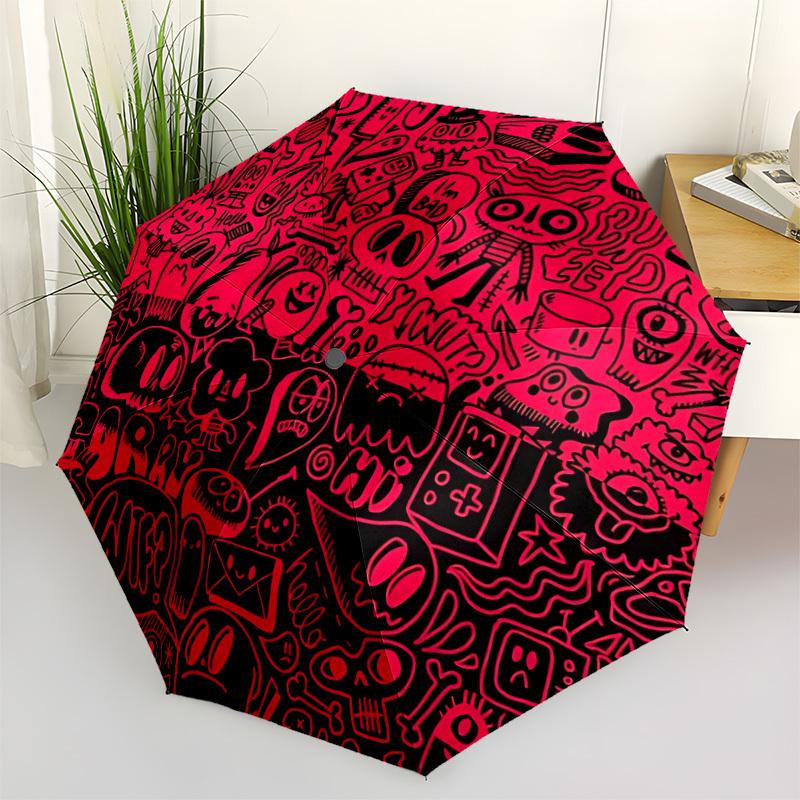 1pc Graffiti Art Automatic Open/Close Umbrella with Windproof, Functional Design, 8-Rib Sturdy Canopy, Durable Ribs,101