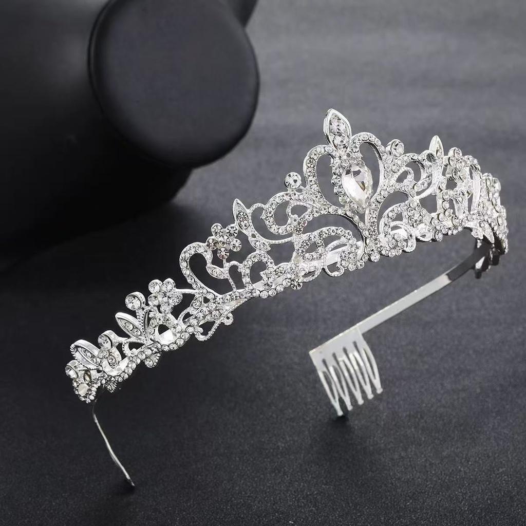 Princess Crown Crown Bridal Tiara Hair Accessories Main Wedding Dress White Gauze with Forehead Ornaments Wedding Accessories Sweet and Shiny